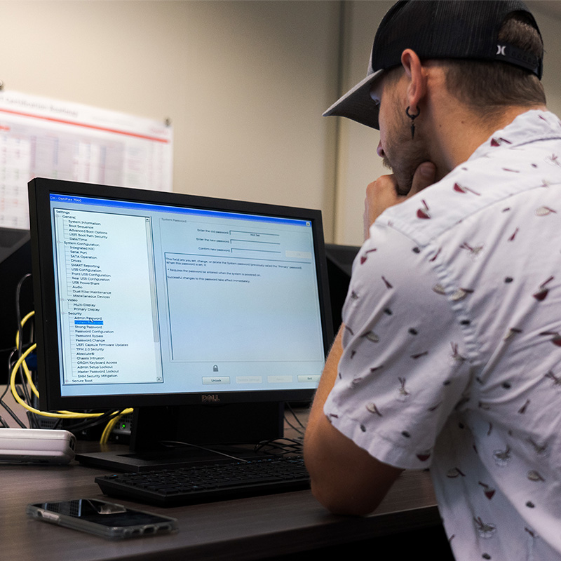 A student in the computer lab
