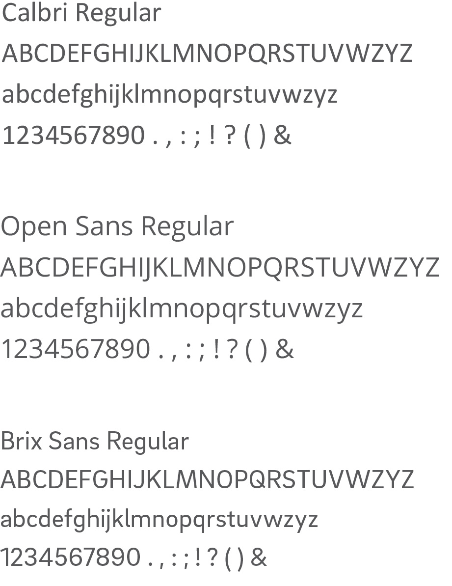 Examples of the secondary fonts.