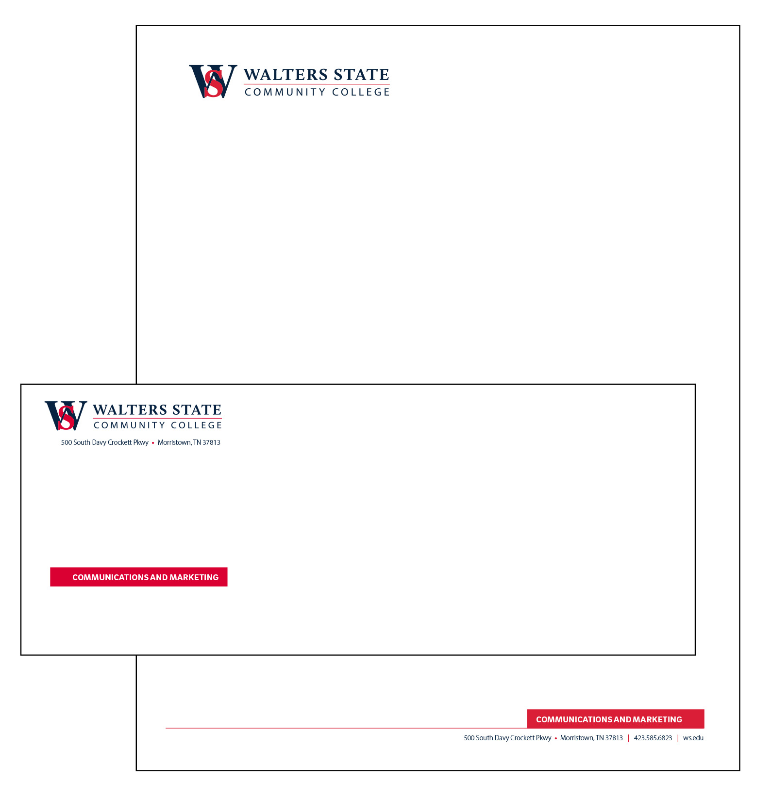 Examples of WS branding on letterhead and envelopes.