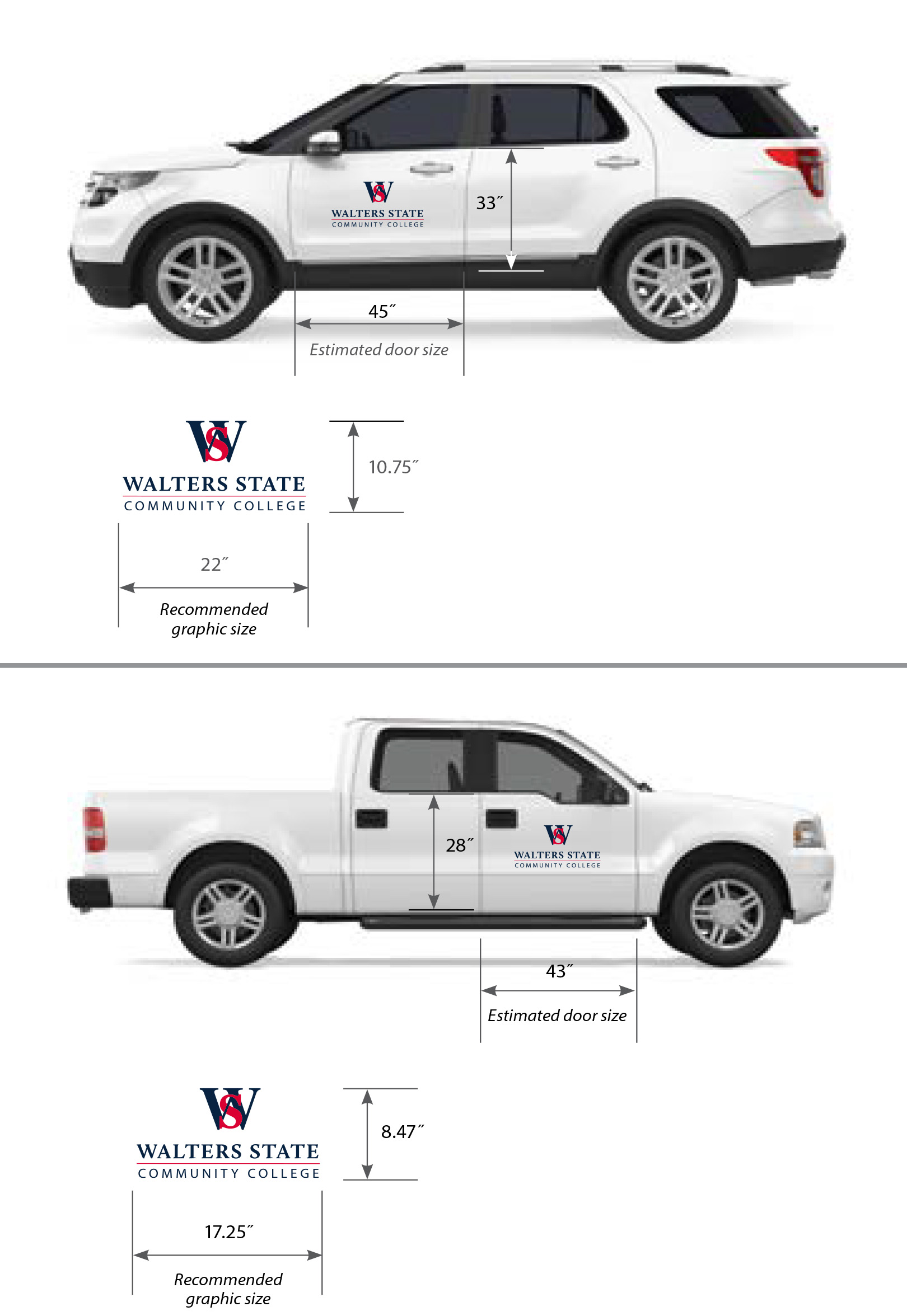 Branding specifics and measurements for vehicles.