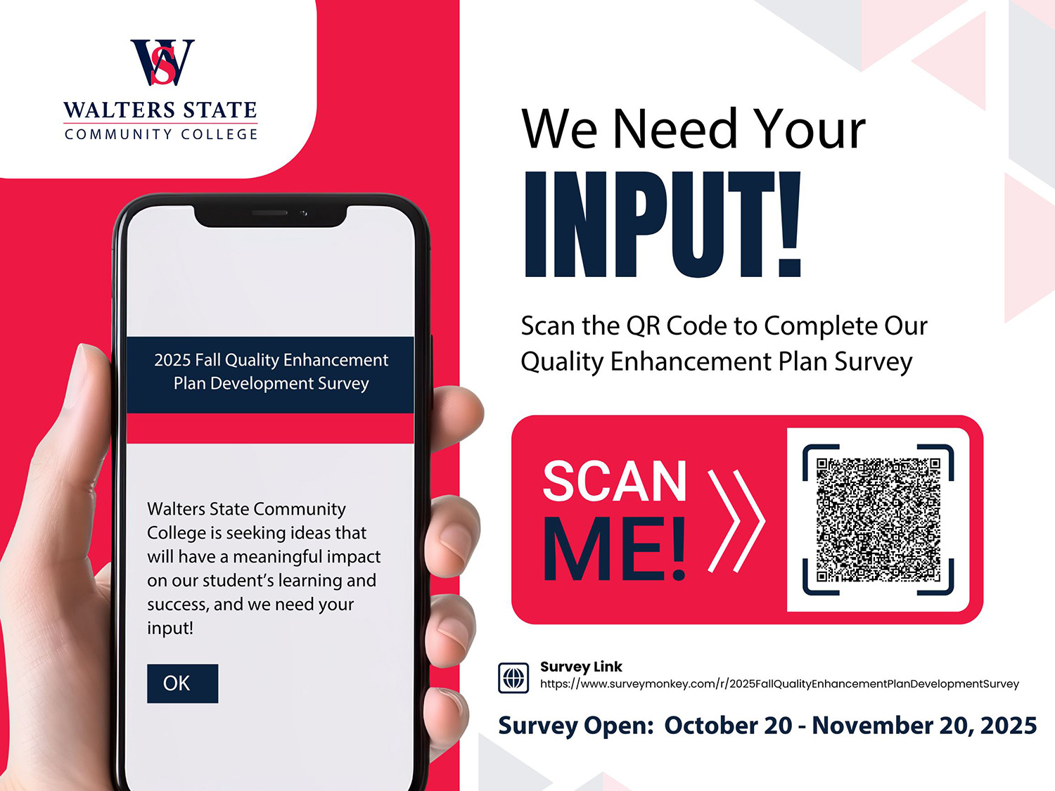 An image containing a QR code about the Fall 2025 QEP Development Survey.