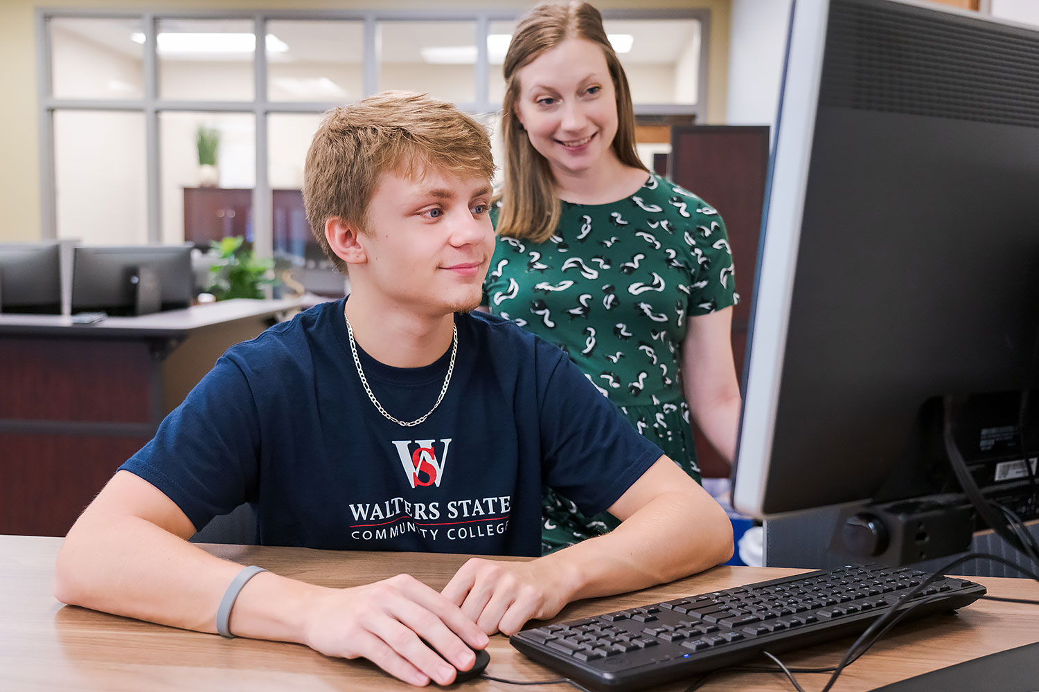 Walters State student works on a computer